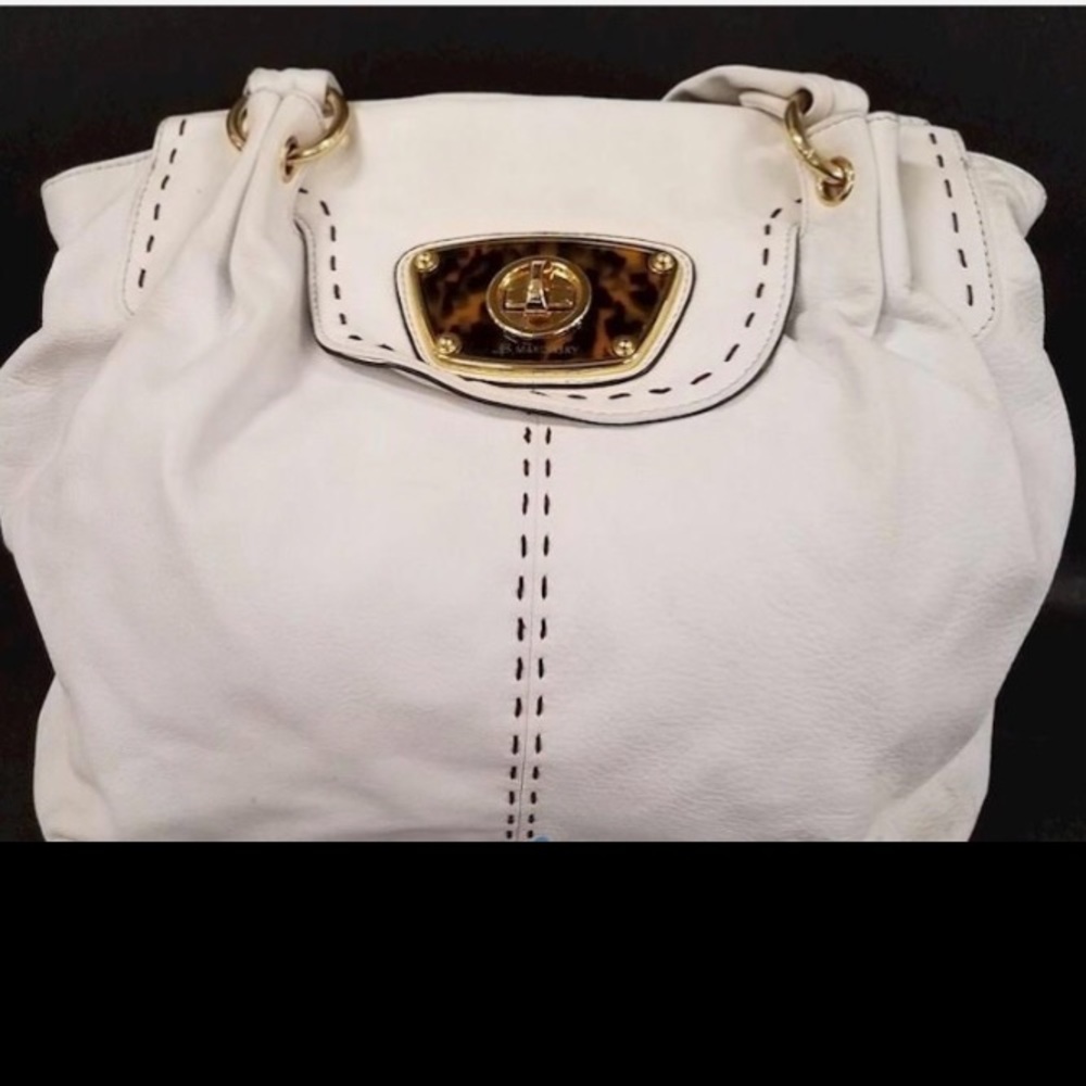 Genuine Leather B.MAKOWSKY designer White Tortoise ShoulderBag Brown stitch Tote